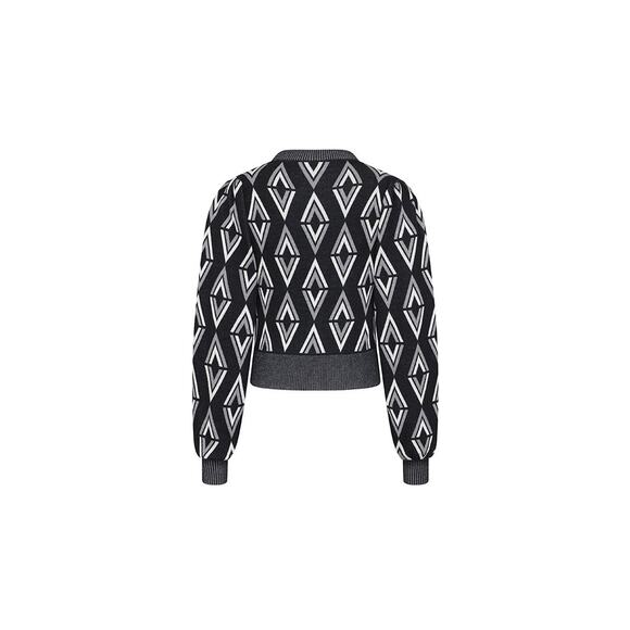 AUTUMN ADEIGO Black Knit Geometric Logo Motif Wool Cropped Cardigan Size Large - Picture 9 of 9